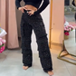 💥2025 Hot Sale💥Dames broek met strass-steentjes en wijde pijpen met zakken