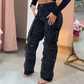 💥2025 Hot Sale💥Dames broek met strass-steentjes en wijde pijpen met zakken