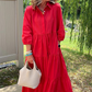 Dames casual loszittende jurk met reverskraag en enkellengte
