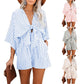 Gestreepte V-hals jumpsuit shorts voor dames