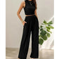 🌸2025 Hot Sale 50% korting💖 2-delige set met effen cropped tanktop en wijde broek met trekkoord voor dames