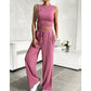 🌸2025 Hot Sale 50% korting💖 2-delige set met effen cropped tanktop en wijde broek met trekkoord voor dames