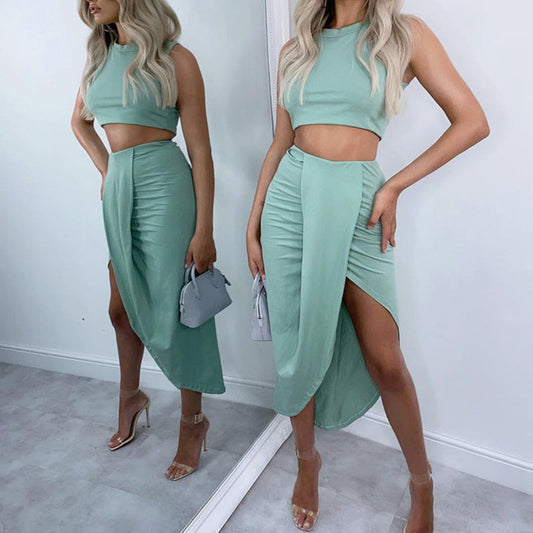 🌸Nieuwe collectie 50% KORTING💖 Set van een slanke mouwloze top en onregelmatige midi-rok