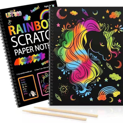 🌈【Koop 1, krijg 1 gratis】Creatief regenboog kraskunstnotitieboek - Laat de kunstenaar in je los! Complete set met sjablonen en stylussen - Ideaal voor stressverlichting, creatief cadeau voor kinderen en volwassenen ✨