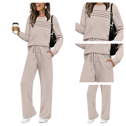 🔥2025 Hot Sale🔥Set van een top met ronde hals en een broek met trekkoord voor dames