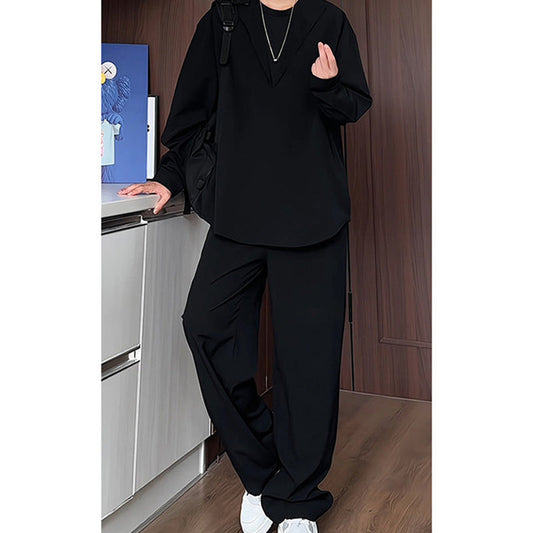 🔥2025 Hot Sale 50% korting🔥False tweedelig V-hals shirt & broek set