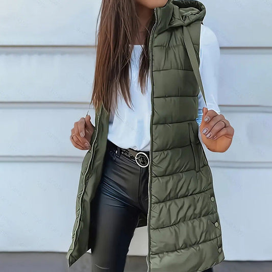 🧥 Lang Gewatteerd Dames Vest Met Rits – Warm, Stijlvol & Veelzijdig Voor Elke Outfit!