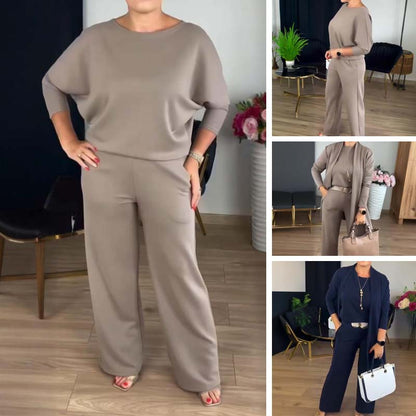 🔥👚👖【S-5XL】Laatste dagaanbieding: 50% korting - Elegante lange cardigan, top en broek, 3-delige set