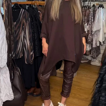 🔥Tijdelijk aanbod - Set van twee losse, onregelmatige tops en effen broeken