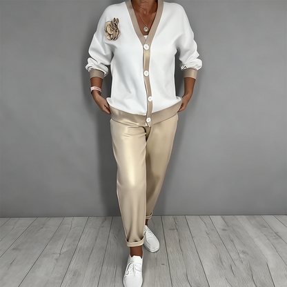 🔥Limited-time offer-Women’s Casual V-Neck Top & High Waist Pants 2-Piece Set
