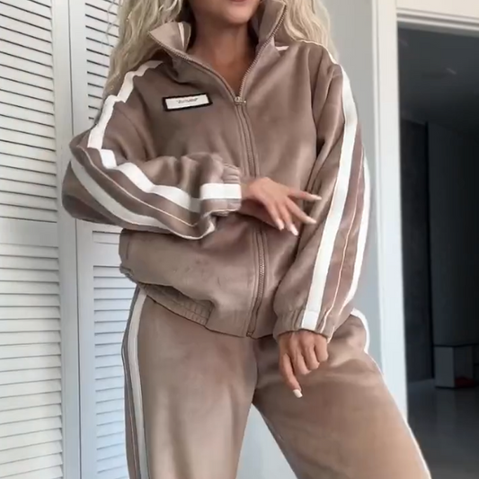 🎄2025 Hot Sale 50% Korting✨Dames Tweedelige Set – Jas & Broek met Kleurblok en Elastische Taille