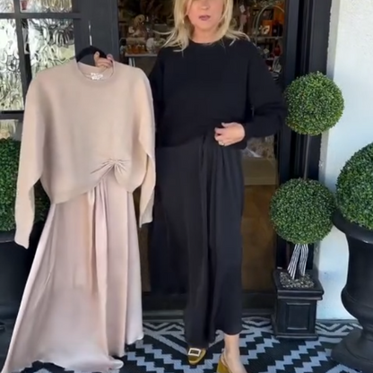 ✨ Bestverkochte dames set – Gedraaide top & Vloeiende maxijurk 🌸