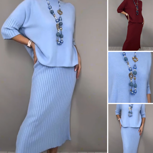 ✨ Tijdloze elegantie voor de feestdagen – Gebreide trui & midi-rok set | Kerst Early Bird Deal – 50% korting voor korte tijd