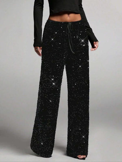 💖LAATSTE DAG UITVERKOOP 50% KORTING🥰Dames Sequin Sparkle Wijde Broek met Elastische Tailleband