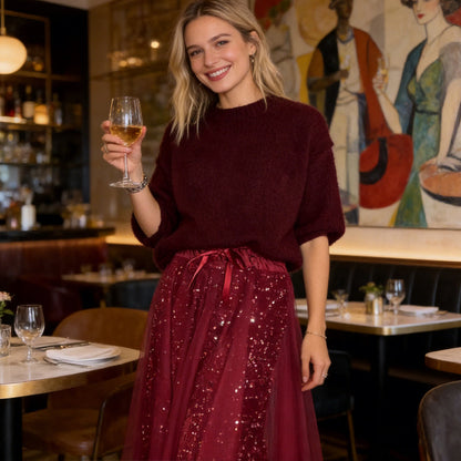 🎄 Tijdelijk 50% korting 👗 Dames top met glitter en tule rok set - een schitterende en elegante tweedelige set ✨