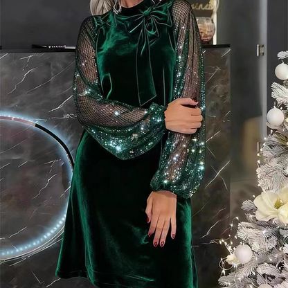 ⏳ Tijdelijk 50% korting 🎀✨ Elegante avondjurk voor dames met pailletten en strik bij de hals ✨👗 | Stijlvolle en opvallende avondkleding ✅