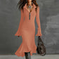 👗✨ Vestido midi para mujer con manga trompeta y cuello con cremallera – Estilo retro elegante