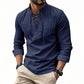🔥Oferta Limitada🔥 Camisa Hombre Mezcla Algodón – Cuello Mao con Cordón, Transpirable, Puños Abotonados, Estilo Hippie Playa
