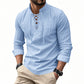 🔥Oferta Limitada🔥 Camisa Hombre Mezcla Algodón – Cuello Mao con Cordón, Transpirable, Puños Abotonados, Estilo Hippie Playa