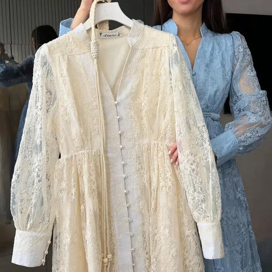 🎀Vintage geborduurde jurk met lantaarnmouwen💃