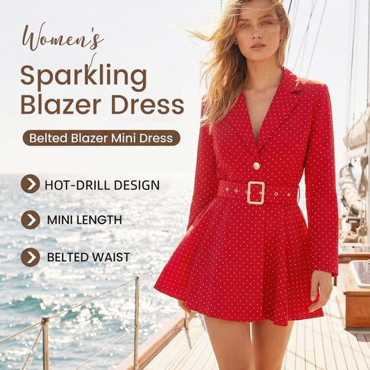 Sprankelende blazerjurk met V-hals en riem