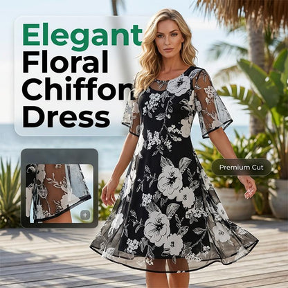 ⏰🔥TIJDELIJK 50% KORTING! 🌸 Elegante chiffonjurk met bloemenprint voor dames – Soepelvallend, lichtgewicht en perfect voor elke gelegenheid ✨💃