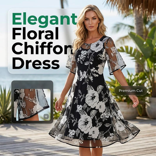 ⏰🔥TIJDELIJK 50% KORTING! 🌸 Elegante chiffonjurk met bloemenprint voor dames – Soepelvallend, lichtgewicht en perfect voor elke gelegenheid ✨💃