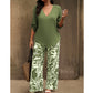 🥳 2026 MEGA-UITVERKOOP: 50% KORTING! 🥳 💞Dames set: blouse met V-hals en bedrukte broek met wijde pijpen