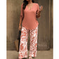 🥳 2026 MEGA-UITVERKOOP: 50% KORTING! 🥳 💞Dames set: blouse met V-hals en bedrukte broek met wijde pijpen