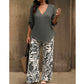 🥳 2026 MEGA-UITVERKOOP: 50% KORTING! 🥳 💞Dames set: blouse met V-hals en bedrukte broek met wijde pijpen
