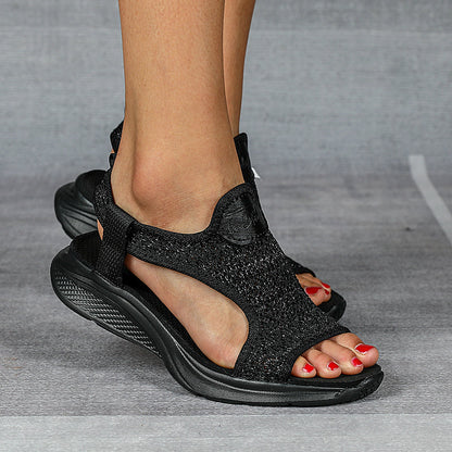 ⌛Limited-Time Offer-Women’s Silver Knit Slingback Wedge Sandals – Breathable Comfort Platform Summer Shoes