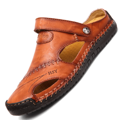 Sandalias de exterior transpirables en cuero suave de talla grande para hombre
