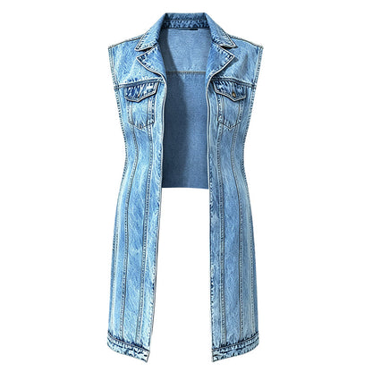 👗 ¡50% DE DESCUENTO AHORA! 👖 Chaleco Vaquero Sin Mangas con Abertura Alta para Mujer – Corte largo favorecedor, abertura alta y estilo – Perfecto para capas de verano y chic casual ☀️