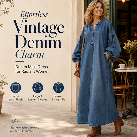 👗🔥 50% OFF POR TIEMPO LIMITADO | Vestido Largo Vaquero para Mujer ✨ Manga Farol Elegante, Cómodo y con Estilo Casual Chic