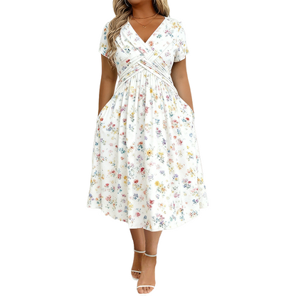 👗🔥 50% OFF POR TIEMPO LIMITADO | Vestido de Mujer con Cuello en V, Estampado Floral y Cintura Torcida ✨ Diseño Femenino, Figura Favorecida y Estilo Elegante Todo el Día