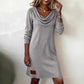 👗 Vestido de punto con cuello drapeado y manga larga para mujer – elegancia, calidez y estilo sofisticado | El diseño que realza tu figura con un toque moderno