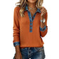 🔥 ¡50% DE DESCUENTO! Blusa de punto patchwork con cuello vaquero y mangas largas para mujer – botones frontales | Corte cómodo sin apretar y varios colores disponibles | ¡Envío gratis a todo Chile!
