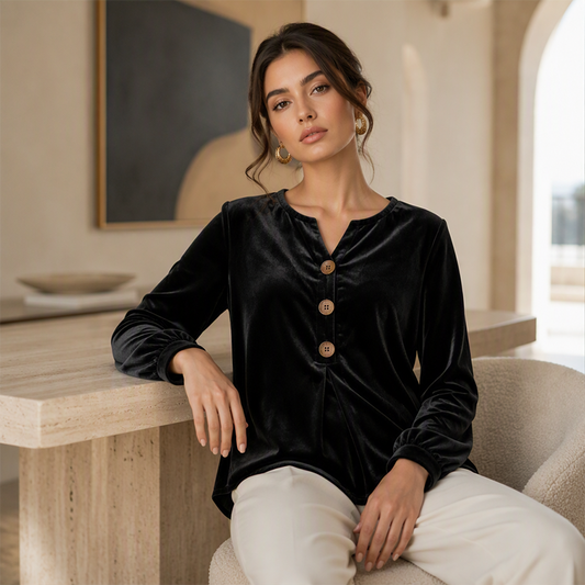 ✨🛍️ ¡NUEVO LANZAMIENTO! Blusa de terciopelo relajada – ligera y con acabado pulido para una elegancia diaria | Suave, versátil y fácil de llevar