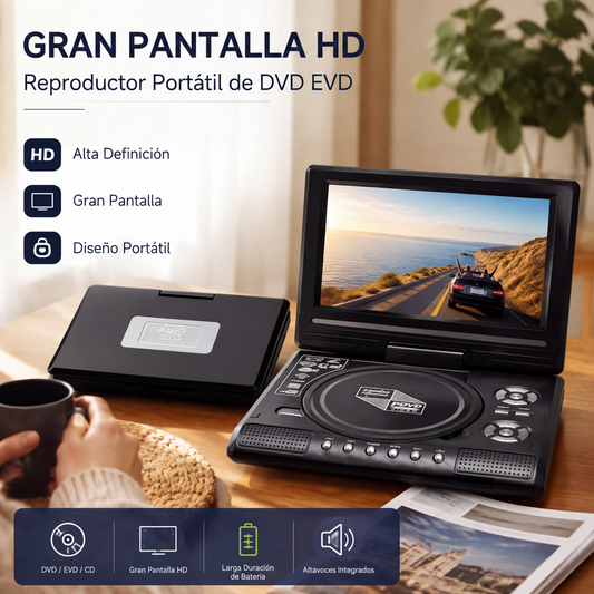 📺 Reproductor de DVD/EVD portátil HD de 7.8 pulgadas: pantalla grande, batería recargable, compatible con DVD/CD/USB/SD, ideal para uso doméstico y viajes 🔥 50% de descuento