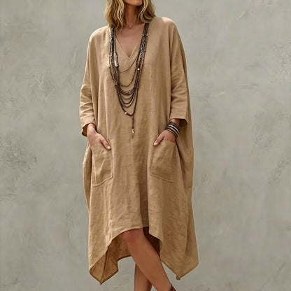 🔥⏰ ¡OFERTA 50% OFF! 👗 Vestido Asimétrico Holgado para Mujer – Cuello en V, Corte Favorecedor y Estilo Elegante ✨