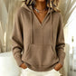 Jersey con capucha de cuello en V liso informal para mujer