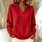 Jersey con capucha de cuello en V liso informal para mujer