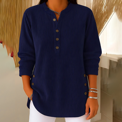 ⏰🔥 ¡OFERTA 50% OFF! 👚✨ Blusa Henley de Pana para Mujer – Suave, Cálida y Cómoda con Botones Decorativos