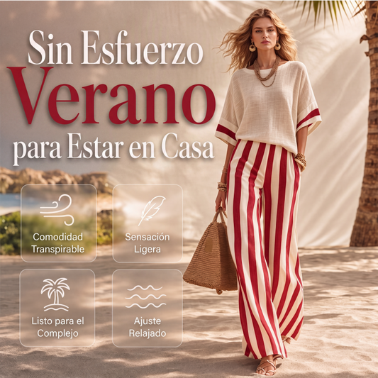 ⏰🔥 ¡OFERTA 50% OFF! 👚👖 Conjunto de 2 Piezas de Pantalón Ancho a Rayas para Mujer – Fresco, Cómodo y Elegante