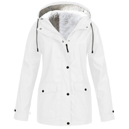 Chaqueta con capucha cortavientos forrada de felpa para mujer