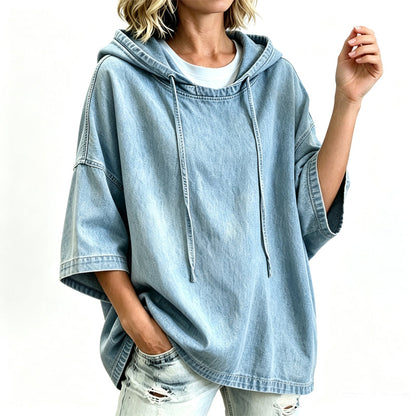 👗 Women's Casual Loose Denim Hoodie – estilo relajado y versátil con la frescura del denim | La sudadera que combina la comodidad del denim con la calidez de una hoodie