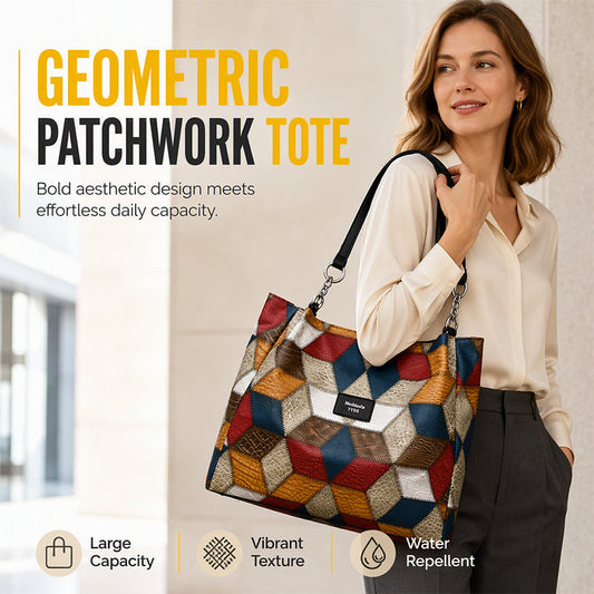 👜 Bolso de hombro de gran capacidad con diseño geométrico patchwork – estilo único, espacio amplio y versatilidad total | El bolso que combina arte y funcionalidad