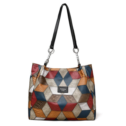 👜 Bolso de hombro de gran capacidad con diseño geométrico patchwork – estilo único, espacio amplio y versatilidad total | El bolso que combina arte y funcionalidad