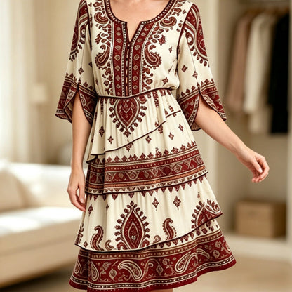 ⏰🔥 ¡OFERTA 50% OFF! 👗✨ Vestido bohemio para mujer con cuello en V y volantes escalonados