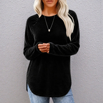 Top informal holgado de cuello redondo para mujer